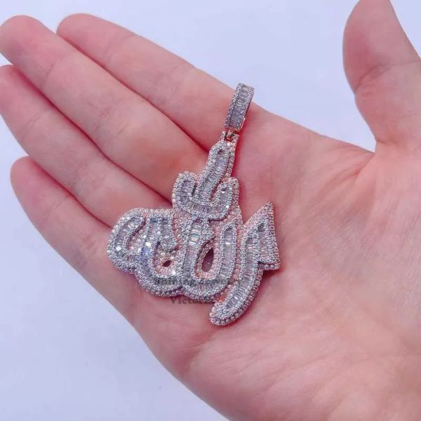 

14k rose gold plated sterling silver hip hop men vvs moissanite diamond iced out allah pendant