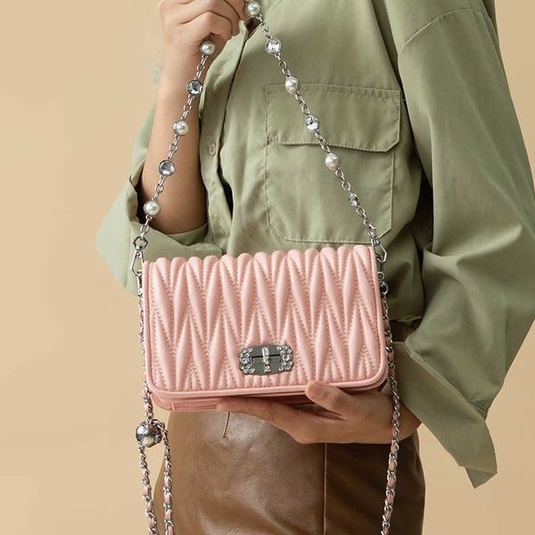 

designer bag luxury little fragrant sheepskin diamond chain bag diamond underarm crossbody pleated small square bag tj00