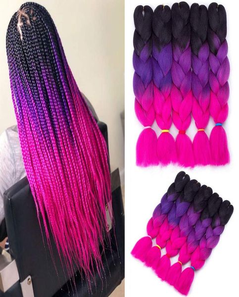 

jumbo braiding hair 24 inch ombre black three colors kanekalon synthetic xpression jumbo braids crochet hair extensions 5pcs5802950