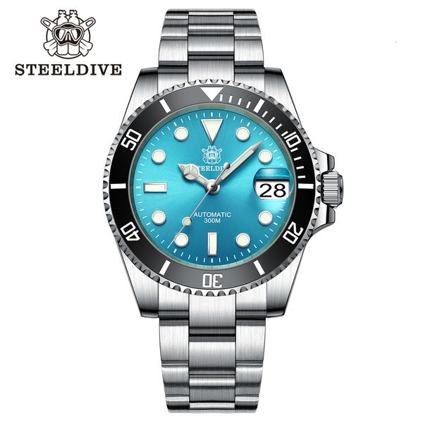 

wristwatches sd1953 turquoise dial stainless steel nh35 watch steeldive 41mm steeldive brand sapphire glass men diver watches reloj hombre 2, Slivery;brown