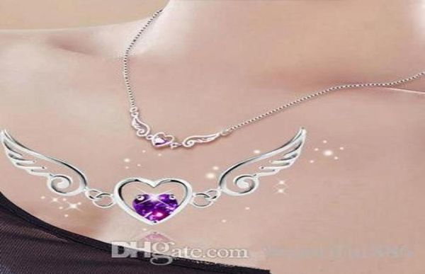 

luxury classic 100 925 sterling silver angel wings love heart necklace fashion wedding jewelry necklaces for women collier23579449181211