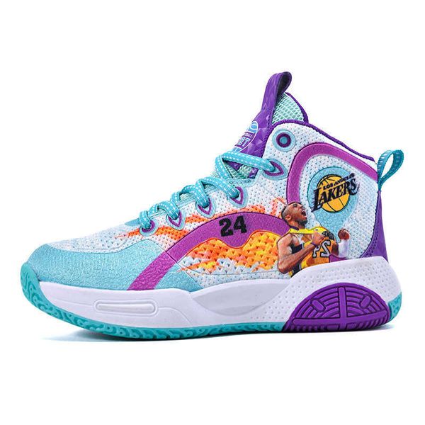 

2023 new basketball shoes for children anti-skid high sneakers boys sports trainers blue red size 31-40