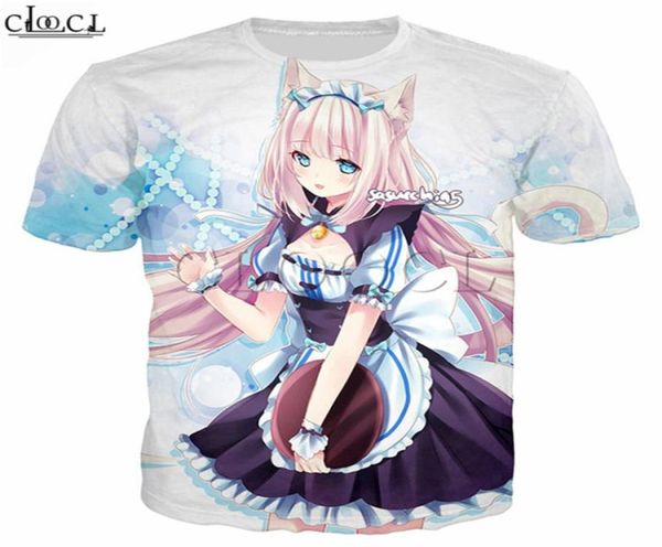 

2020 new style anime game nekopara t shirt men women 3d print cartoon girls chocolat vanilla short sleeve sweatshirt streetwear co3390373, White;black