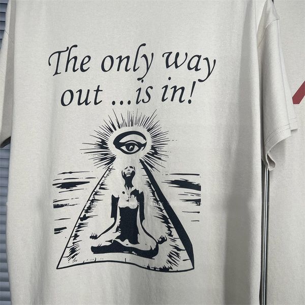 

23ss men's t-shirts way out vintage tee letter printed vintage washed loose short sleeve high street tee, White;black