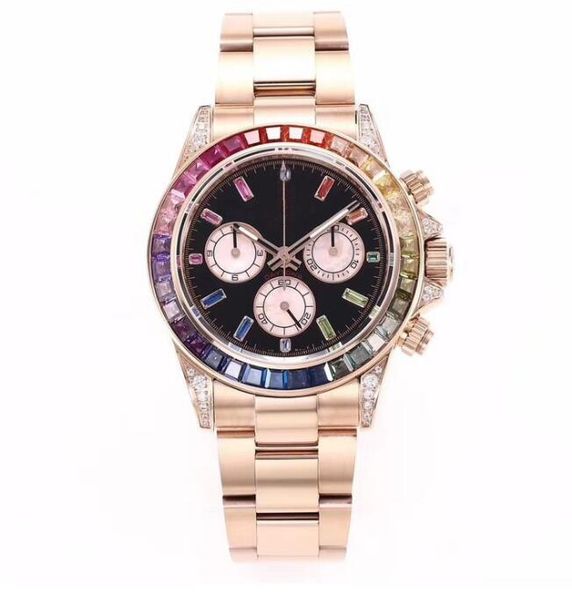 

men's sports mechanical watch, hand inset diamond process, waterproof luminous, 40mm diameter, rainbow diamond star style choice, Slivery;brown