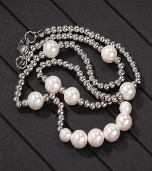 

fashion fashion mens pearl necklace hip hop stainless steel ball beaded necklace jewelry clavicle chain necklace8184638, Silver