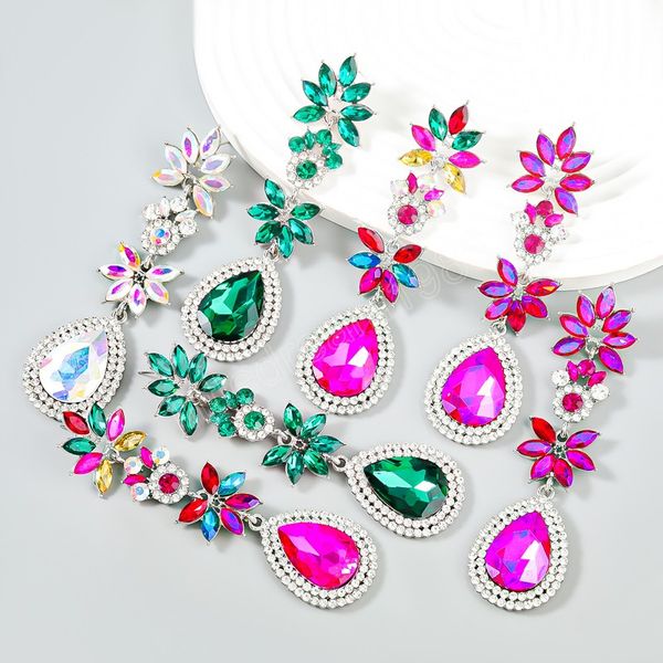 

colorful rhinestone water drop dangle earrings for women fashion jewelry party wedding earrings accessories, Silver