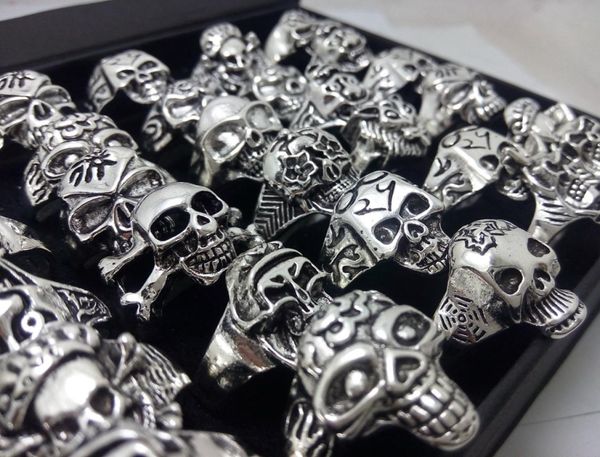 

bulk lots 100pcs men skull rings 2020 new gothic biker punk cool rings whole fashion jewelry lot8574749, Silver
