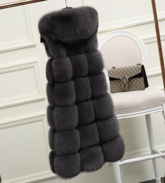 

women039s fur faux coat fake hooded jacket 2021 winter warm patchwork outerwear female long waistcoats l10847396354, Black