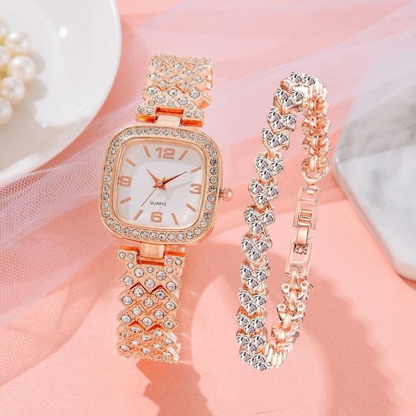 

wristwatches 2 stuks set quartz horloge nieuwe mode luxe full diamant dames armband horloges vrouwen vrouwelijke klok relogio feminino 23072, Slivery;brown