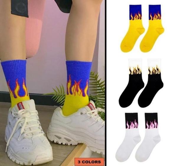 

men039s socks fashion street style with fire fun flame pattern skateboard hip hop man cotton happy woman long8880400, Black