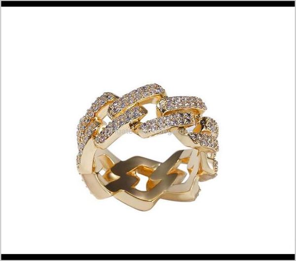 

solitaire mens 2 row cz bling cuaban link rings gold iced out cuban micro pave cubic zirconia simulated diamonds trend hiphop ring9176331, Golden;silver
