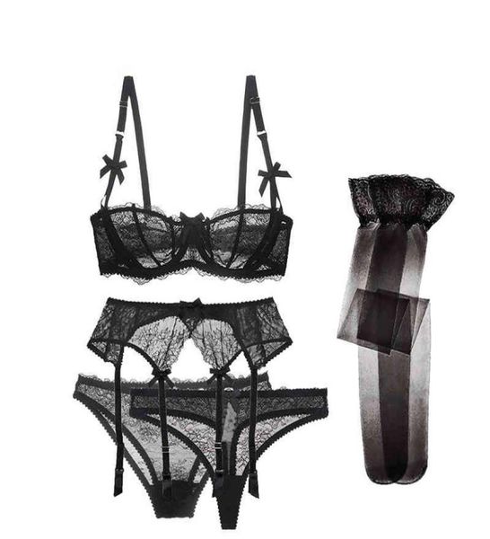 

nxy bras sets varsbaby lace 5piece suspenders briefs thongs stockings underwear black pink white plus size bra set 03027154919167209, Red;black