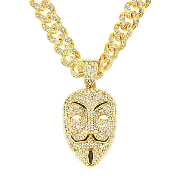 

hip hop rapper shiny diamond pendant gold necklace exaggerat mask pendant micro-inset zircon jewelry night club accessory sweater collarbone, Silver
