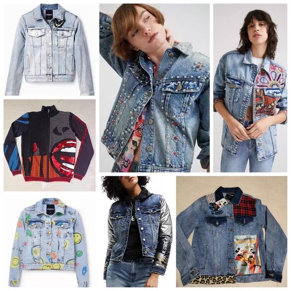

womens jackets original spanish unique patchwork sequins embroidered denim coat mismatched 23 years 230729, Black;brown