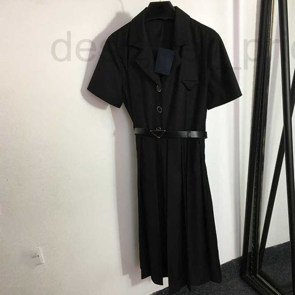 

plus size dresses designer ladies elegant dress fashion lapel neck skirts waist belt 2 colors girls party cardigan rmfo, Black