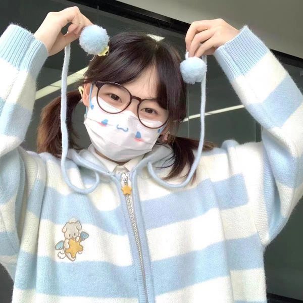 

women's knits tees deeptown japanese kawaii striped sweater women preppy cute knit cardigan harajuku fashion zipper knitwear oversized, White