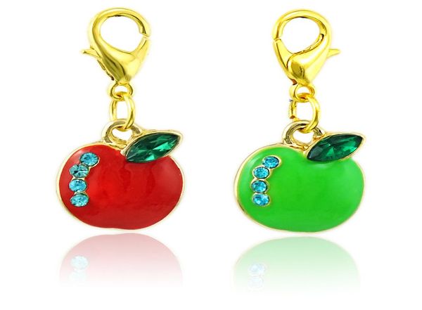 

fashion color plated lobster clasp charms dangle rhinestone enamel apple diy charms for jewelry making accessories4733200, Bronze;silver