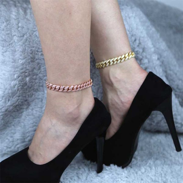 

2023 new miami 12mm gold silver color cuban anklet ice out bling 5a cz chunky anklets punk hop beach jewelry gift 230719, Red;blue