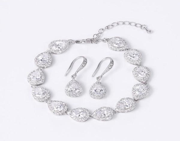 

earrings necklace weimanjingdian teardrop cubic zirconia cz crystal wedding bracelet and earring bridal jewelry set bridesmaid g1286216, Silver