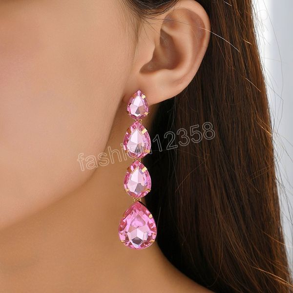 

romantic pink crystal drop earrings for women long tassel hanging earrings bridal wedding party jewelry valentine's day gift, Golden;silver