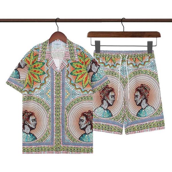 

casablanca religious plaid digital print loose casual short sleeve shirt set button up shirt hawaiian shirts, White;black