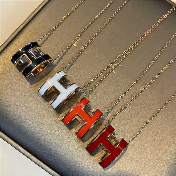 

korean personalized h-letter pendant fashion light luxury dropped adhesive titanium steel necklace women's net red high grade feeling c, Silver