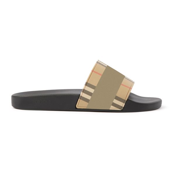 

man slipper luxury summer designer woman vintage check slides canvas shoe confort flat italian-crafted printed flat slide sandal with dust b, Black