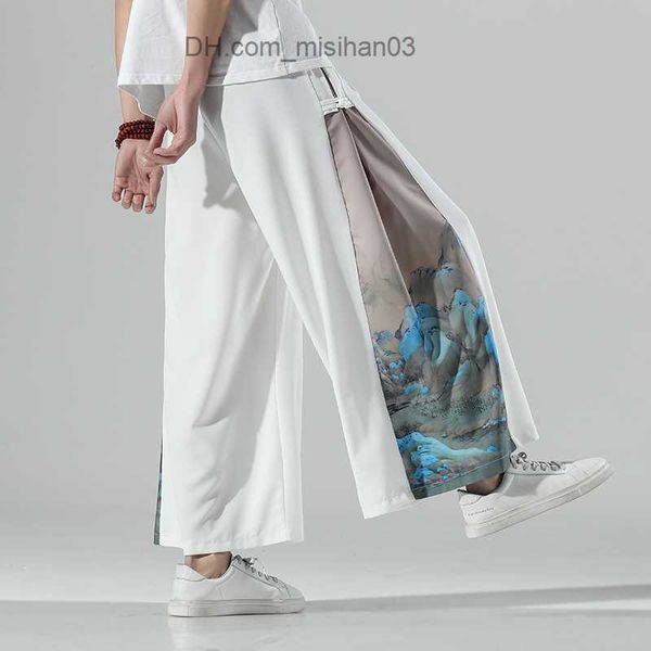 

men's pants new japanese loose fitting men's wied leg pants casual trousers oversized elastic waist jogging pants women's fas, Black