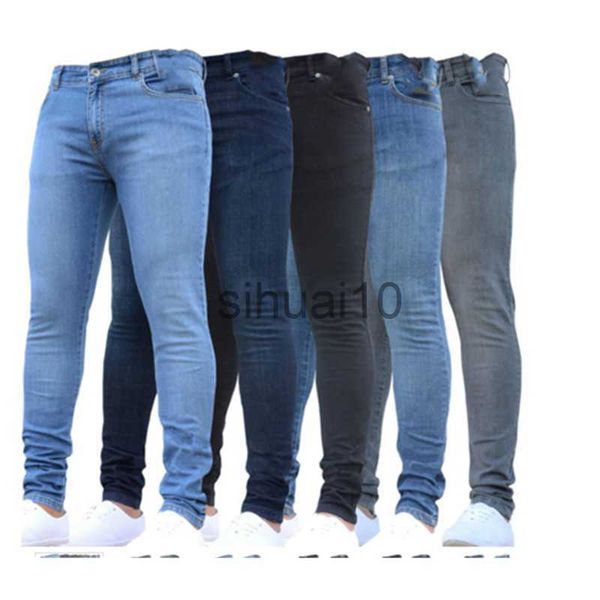 

men's jeans jeans men's solid color denim cotton retro washed hip-hop pencil pants work pants plus size skinny stretch cotton jean, Blue