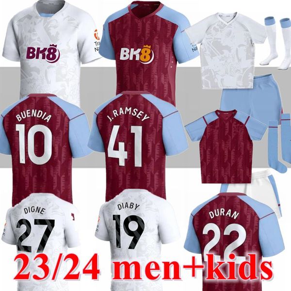 

2024 aston soccer jerseys kamara villa 23 24 home away watkins buendia mcginn el ghazi douglas luiz mings konsa cash football shirt kids kit, White;black