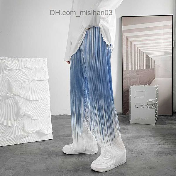 

men's pants men's casual wide leg pants pleated straight pants men's fashionable elastic waist pants street clothing men&#039, Black