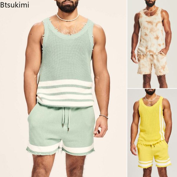 

mens tracksuits summer casual 2pcs sets knitted fashion tank and shorts two piece set streetwear clothes men 230731, Gray