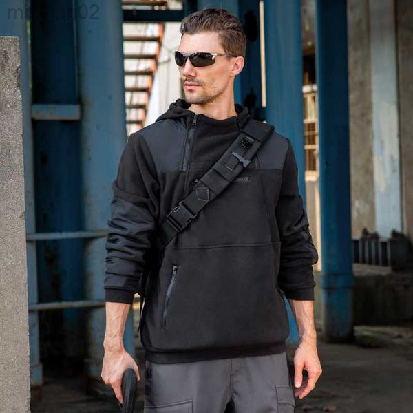 

men's hoodies sweatshirts soldier fleece men's autumn and winter outdoor thickening fleece collar coat round collar warm bottoming, Black