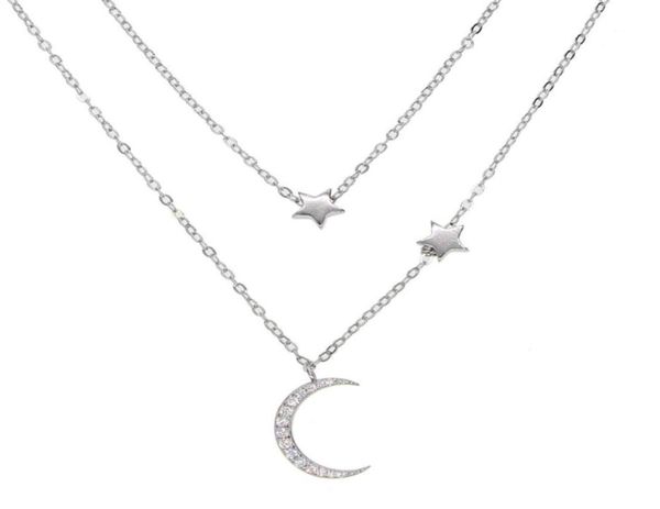 

fine 925 sterling silver factory whole 2018 christmas moon star necklace cz moon charm double layer thin chain minimal delicate st5750697