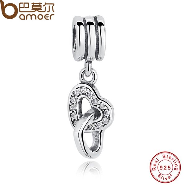 

style 925 sterling silver interlocking love rose & cz pendant & charm fit bracelet double heart shaped pas0438448497, Bronze;silver