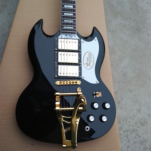 

sg 1970 custom black 6-string three pickups solid mahogany electric guitar