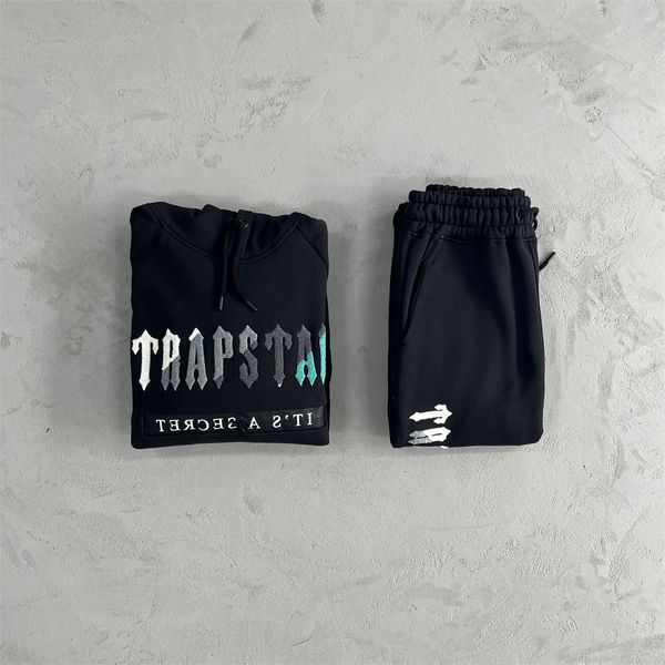 

trapstar tracksuits chenille decdoded 2.0 tracksuit-black/teal embroidered logo hoodie, Black;brown