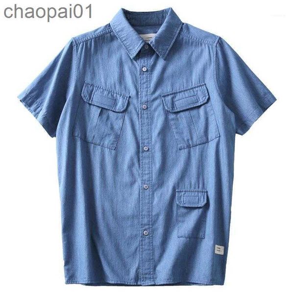 

casual shirts men's japanese trend boys short-sleeve summer cargo loose denim, White;black