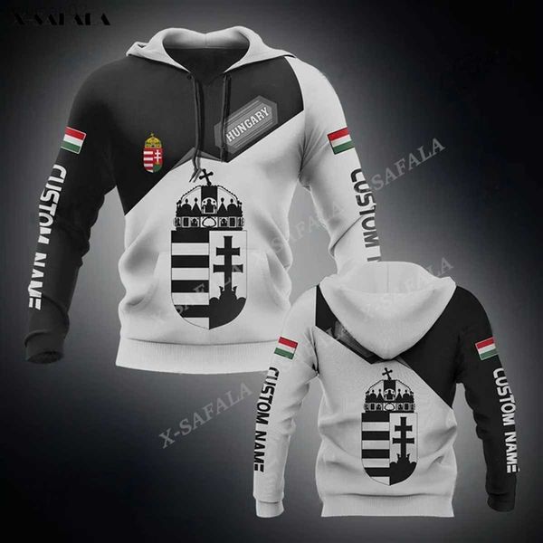 

men's hoodies sweatshirts hungary coat of arm custom text white 3d print zipper hoodie men pullover sweatshirt hooded tracksuits outwea, Black