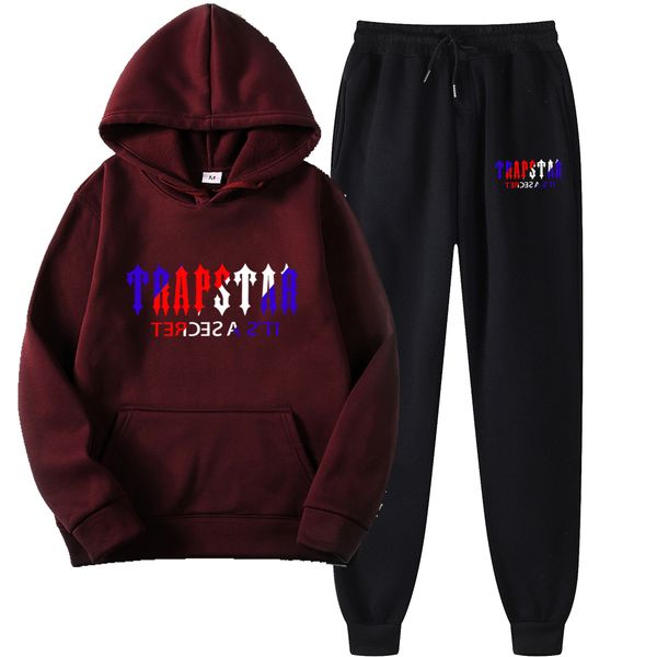 

men's hoodies sweatshirts 2023 brand trapstar printed sportswear men 15 colors warm two pieces set loose hoodie sweatshirt pants hoodie, Black