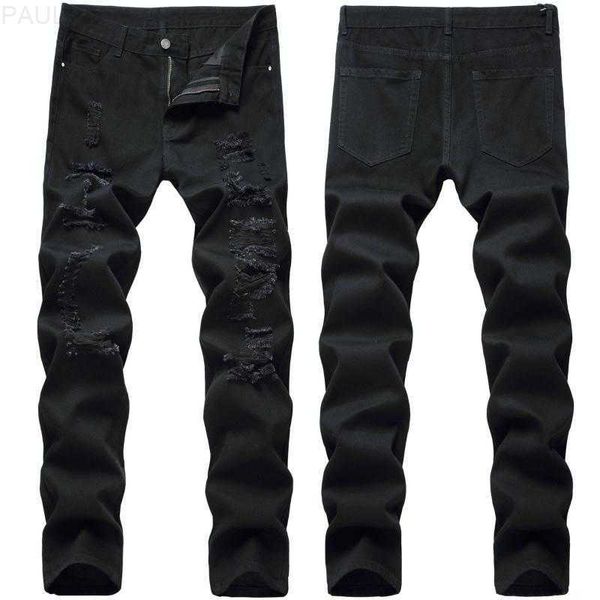 

men's jeans men high street ripped jeans black trendy men pants l230731, Blue