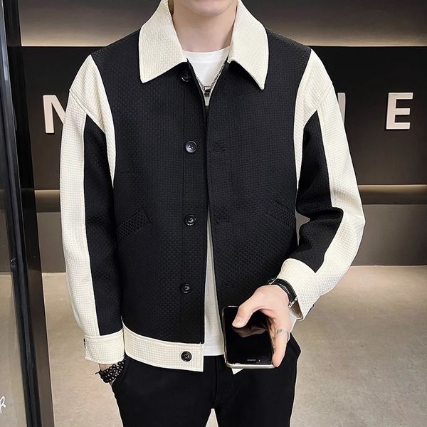 

mens jackets spring colorblocking design jacket men fashion casual lapel coat streetwear outwear jaqueta masculina clothing 230729, Black;brown