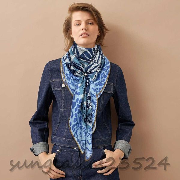 

stylish and elegant ladies must have spring and winter designer luxury scarf, cashmere silk scarf, leopard print, craftsmanship, size: 140c, Blue;gray