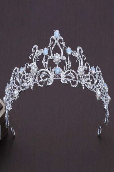 

unique light blue crystal bridal tiaras crown princess rhinestone pageant crowns wedding hair accessories bride hair ornaments j016068369, Slivery;golden