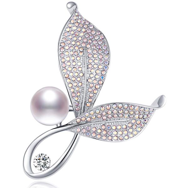 

rainbow box leaf brooch pins for women fashion, pearl with austria crystal jewelry women's brooches & pins d432423, Gray