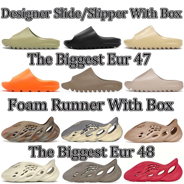 

with box designer mens slides slippers sandals sneakers shoes foam runner bone white resin desert sand rubber summer flat men women sliders, Black