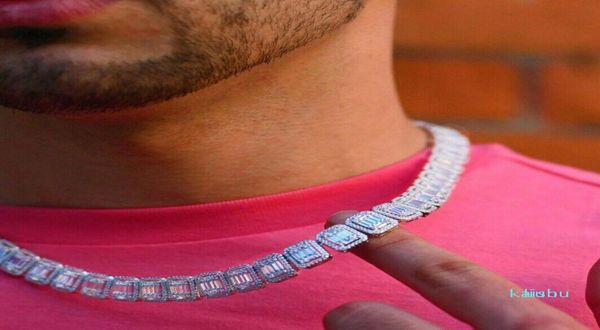 

iced out bling men hip hop jewelry rock punk cool street boy baguette cz cluster chain tennis necklace 20211946723, Silver