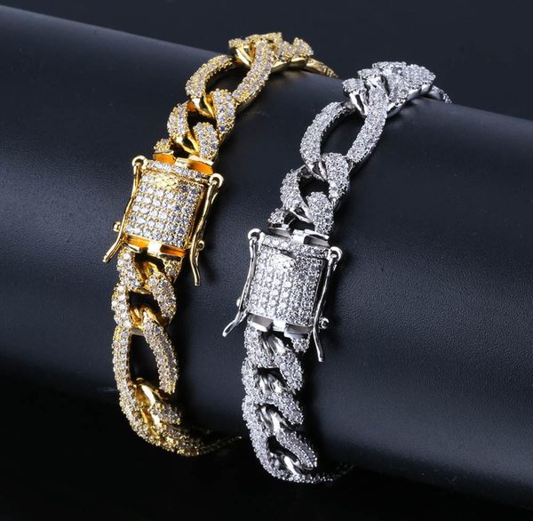 

hiphop european and american jewelry buckle mens miami cuban bracelet inlaid zircon gold plated hip hop iron locks style bracelet1432441, Golden;silver