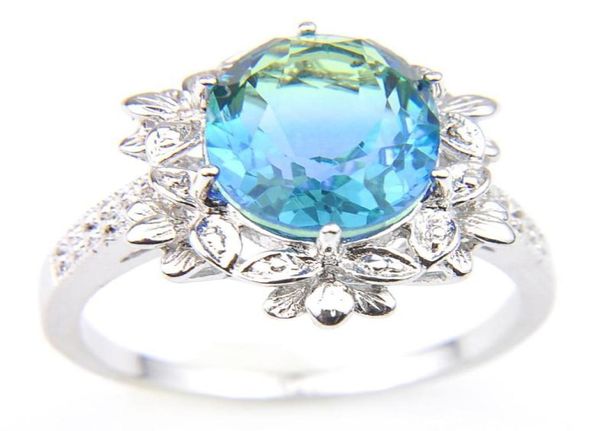

luckyshine leaf shape decorative border oval bi color tourmaline gems rings 925 sterling silver plated rings for woman prom party68618509, Golden;silver